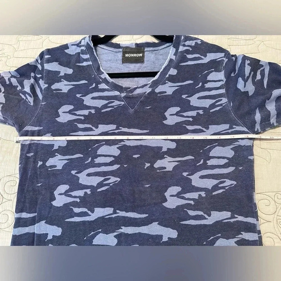 Monrow Distressed Blue Camo Crewneck Sweatshirt Size M - Picture 4 of 7